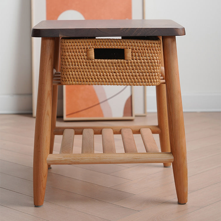 Stylish Tea Table in Cherry Wood & Walnut with Elegant Rattan Design fyx-874