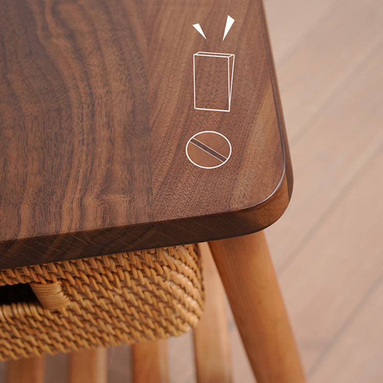 Stylish Tea Table in Cherry Wood & Walnut with Elegant Rattan Design fyx-874