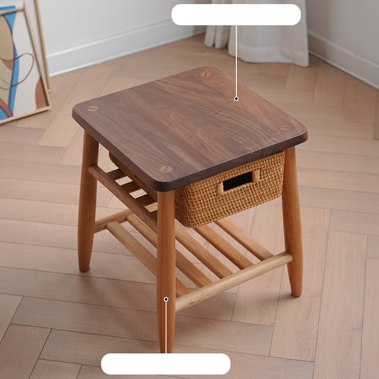 Stylish Tea Table in Cherry Wood & Walnut with Elegant Rattan Design fyx-874