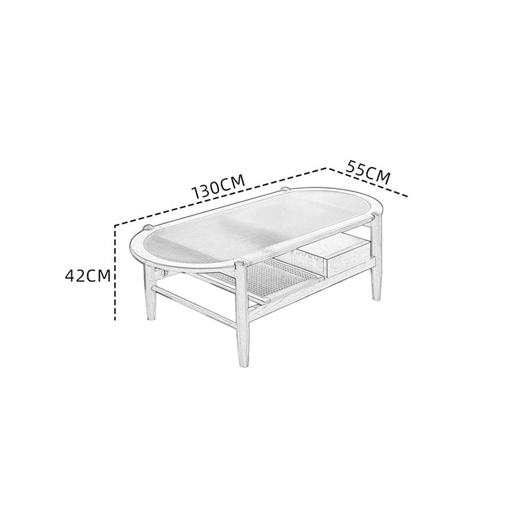 Elegant Cherry Wood and Glass Tea Table with Rattan Accents fyx-877