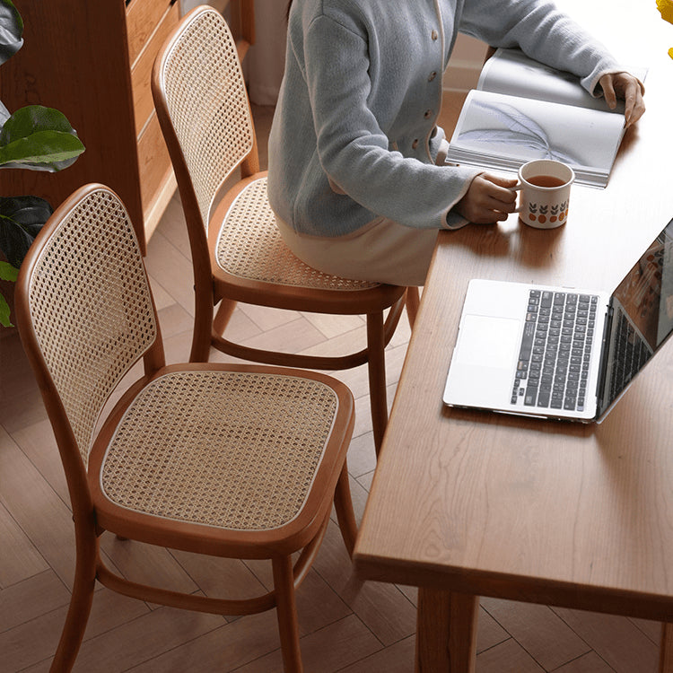 Modern Beech Wood Chair with Rattan Seat - Natural Finish fyx-889