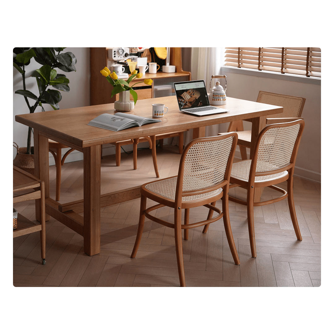 Modern Beech Wood Chair with Rattan Seat - Natural Finish fyx-889