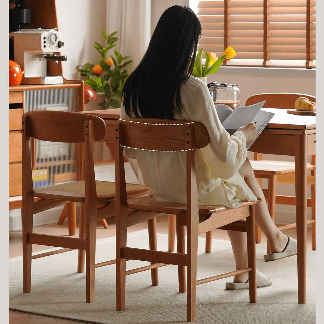 Elegant Natural Cherry Wood Chair with Rattan Detailing fyx-894