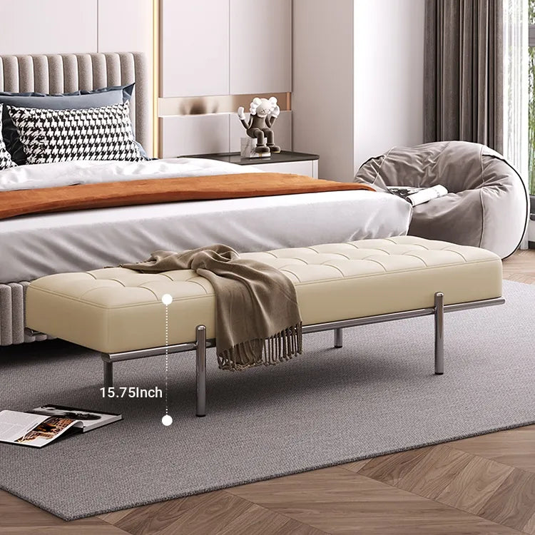 Stool Beige Gray Cowhide Leather fyzn-6546
