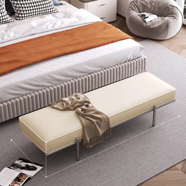 Stool Beige Gray Cowhide Leather fyzn-6546