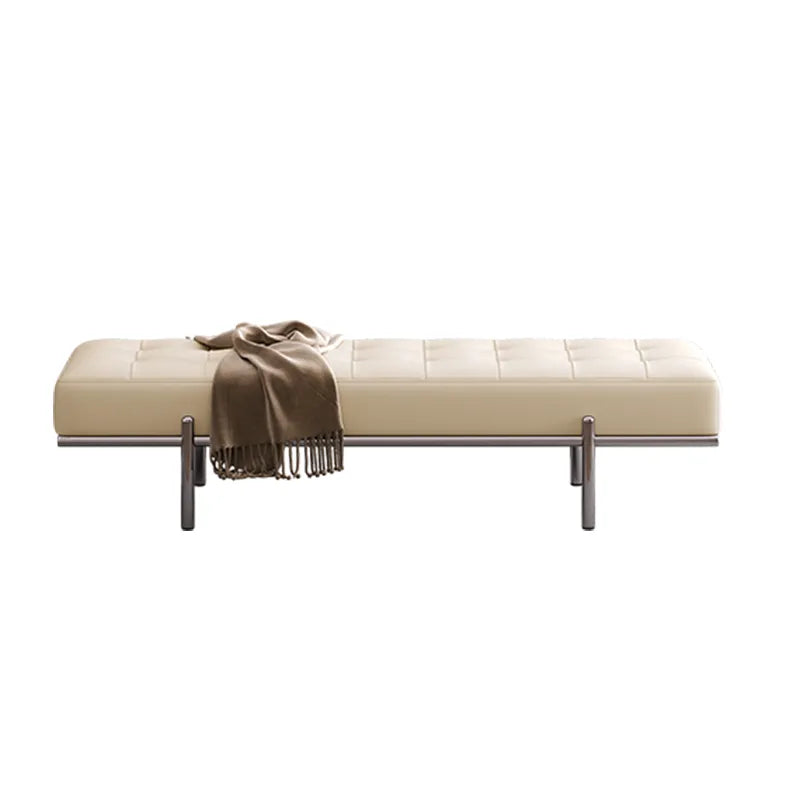 Stool Beige Gray Cowhide Leather fyzn-6546