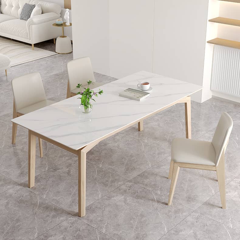 Stylish Table with White Sintered Stone Top and Ash Wood Multi-Layer Board hagst-558