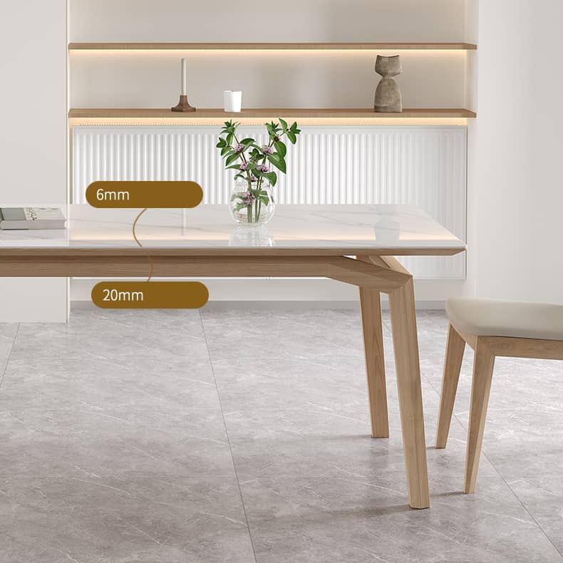 Stylish Table with White Sintered Stone Top and Ash Wood Multi-Layer Board hagst-558
