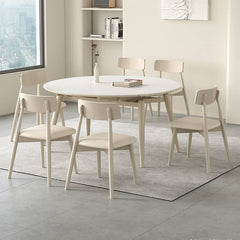 White Sintered Stone Table with Oak Wood Multi-Layer Board for Stylish Home Decor hagst-559