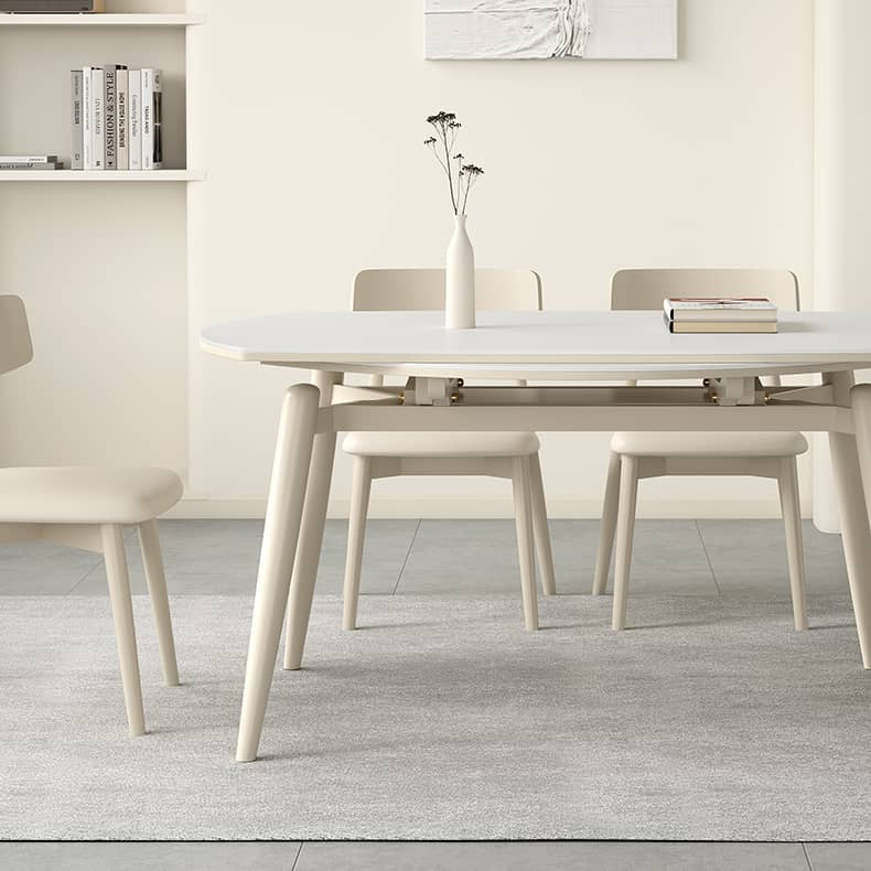 White Sintered Stone Table with Oak Wood Multi-Layer Board for Stylish Home Decor hagst-559