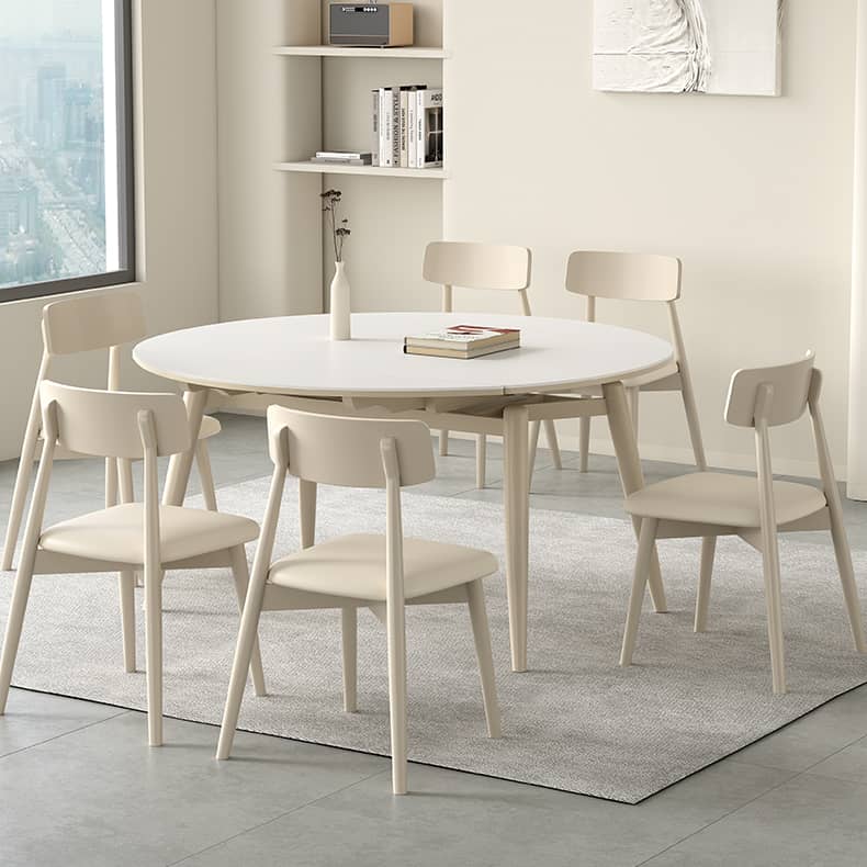 White Sintered Stone Table with Oak Wood Multi-Layer Board for Stylish Home Decor hagst-559
