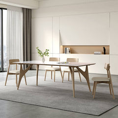 Elegant Table with Sintered Stone and Ash Wood - Modern Multi-Layer Design in White, Black, and Gray hagst-560