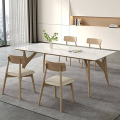 Elegant Table with Sintered Stone and Ash Wood - Modern Multi-Layer Design in White, Black, and Gray hagst-560
