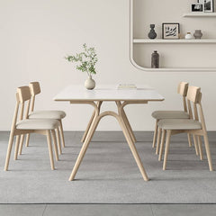 Elegant White Sintered Stone Dining Table with Ash Wood Multi-Layer Board hagst-561