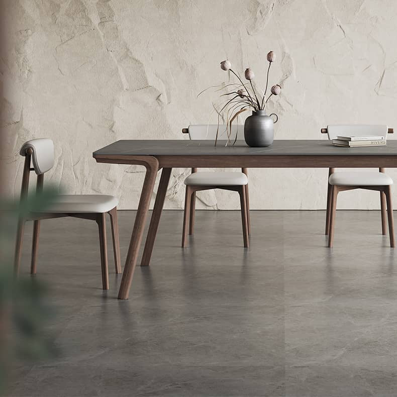 Sleek Gray Sintered Stone Table with Elegant Ash Wood Base hagst-564