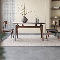 Luxury White Sintered Stone Table with Oak Wood Finish and Multi-Layer Board Design hagst-566