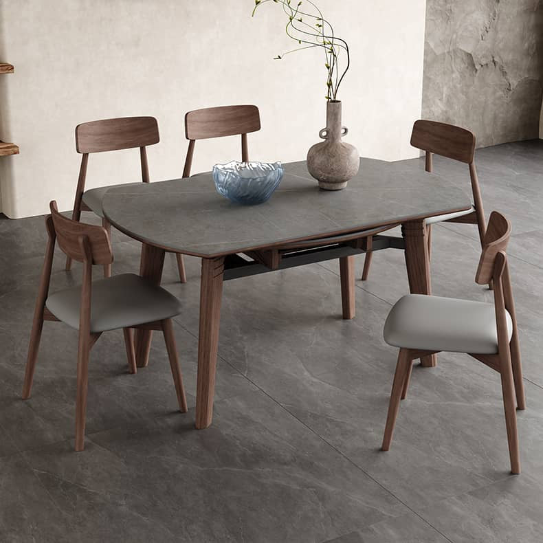 Elegant Gray Sintered Stone Table with Ash Wood Multi-Layer Board Finish hagst-574