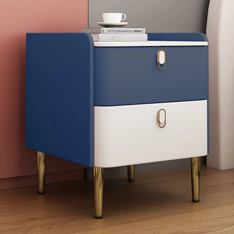 Stylish Pink and Cream Nightstand with Sintered Stone Top and Faux Leather Accents - Modern Bedroom Storage Solution hjd-3145