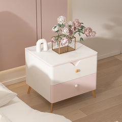 Chic Sintered Stone Nightstand with Faux Leather Finish – Modern Two-Drawer Bedside Table in Pink and White hjd-3146