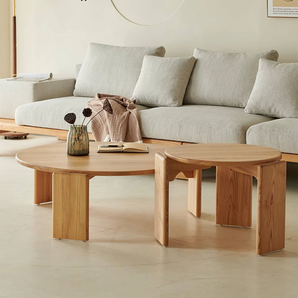 Elegant Natural Ash Wood Tea Table - Perfect for Modern Living Spaces hjhms-1043