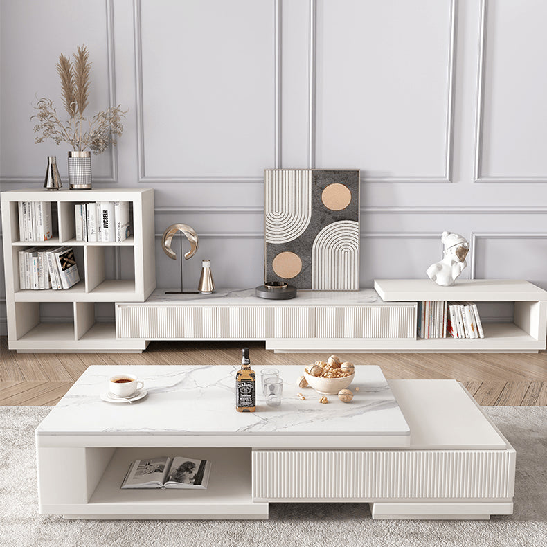 Elegant White & Beige Sintered Stone TV Cabinet - Stylish Living Room Storage hjl-1182