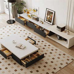 Stunning Modern Tea Table with Black & White Sintered Stone Top and Pine Wood Legs hjl-1183