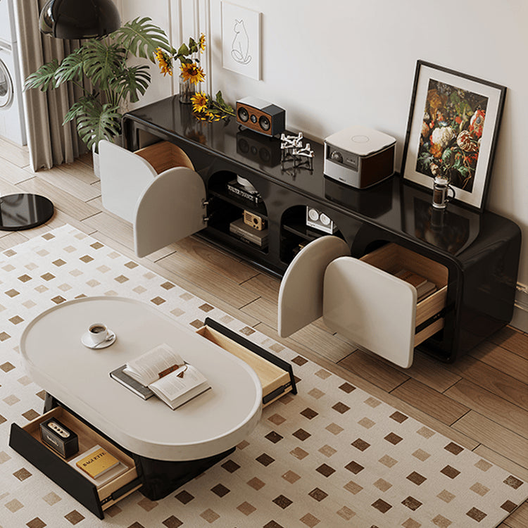 Elegant Beige and Black Tea Table - Modern Design for Any Living Space hjl-1191