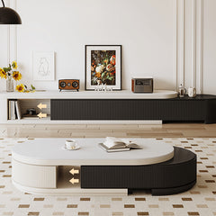 White and Black Sintered Stone Pine Wood Tea Table - Elegant and Modern Design hjl-1199