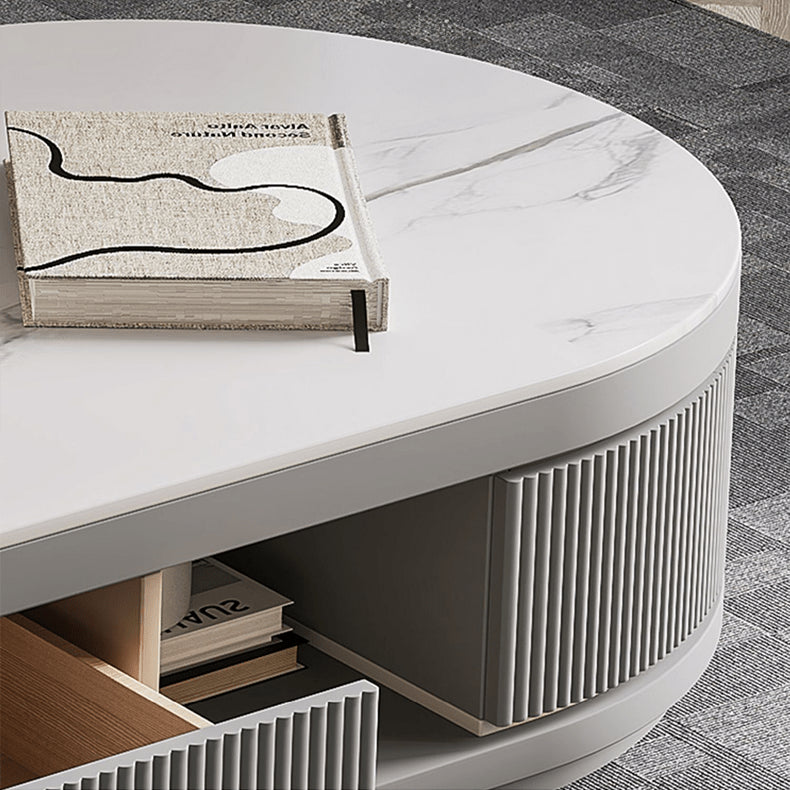 Elegant White & Gray Sintered Stone Tea Table with Pine Wood Elegant White & Gray Sintered Stone Tea Table with Pine Wood