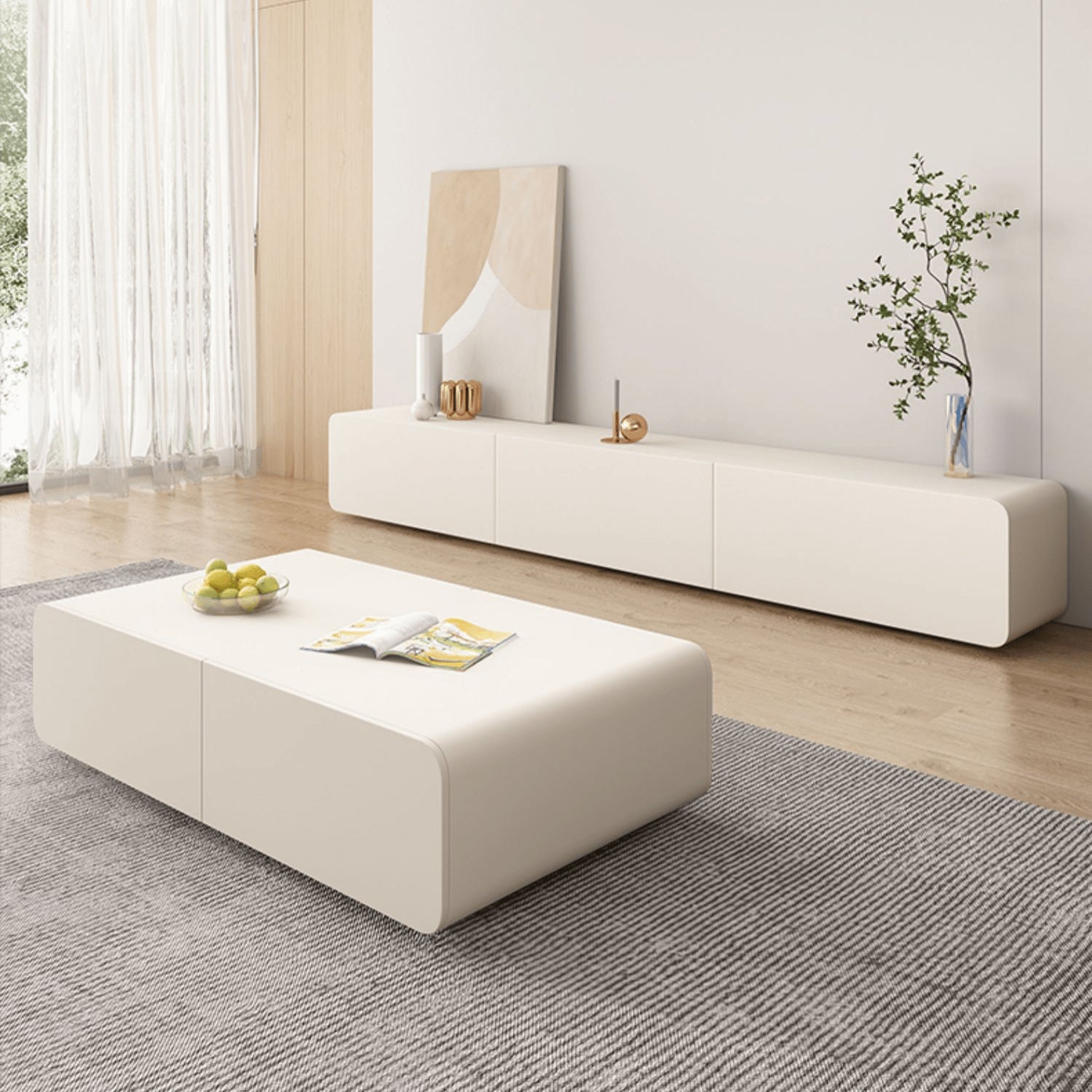 Chic Beige Pine Wood Tea Table - Modern Elegance for Your Home hjl-1207