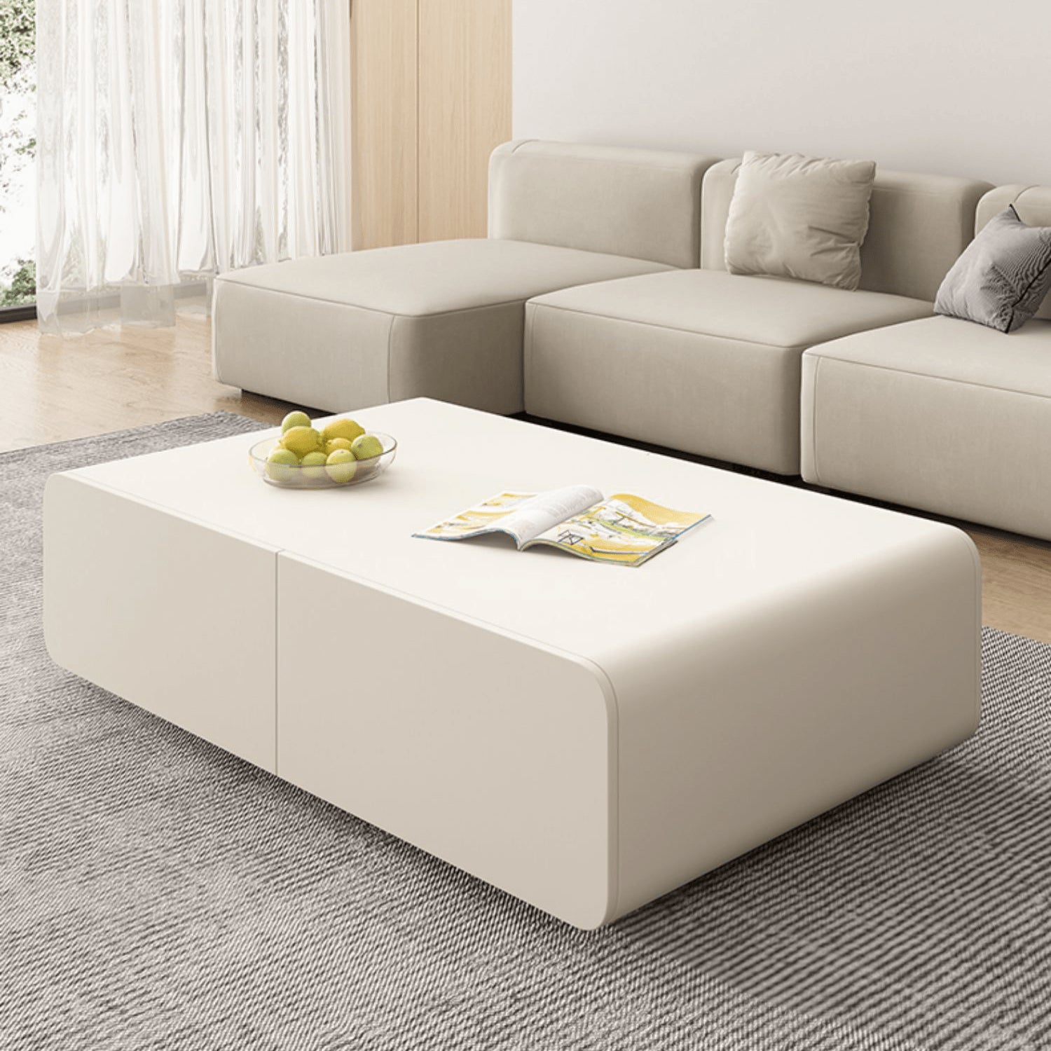 Chic Beige Pine Wood Tea Table - Modern Elegance for Your Home hjl-1207