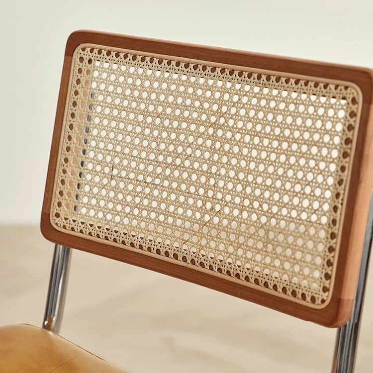 Stylish Cherry Wood and Rattan Chair with Faux Leather Cushion and Stainless Steel Frame hldmz-721