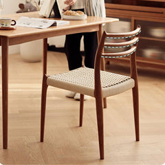 Natural Cherry Wood Dining Chair with Handwoven Kraft Paper Rope Seat hldmz-739