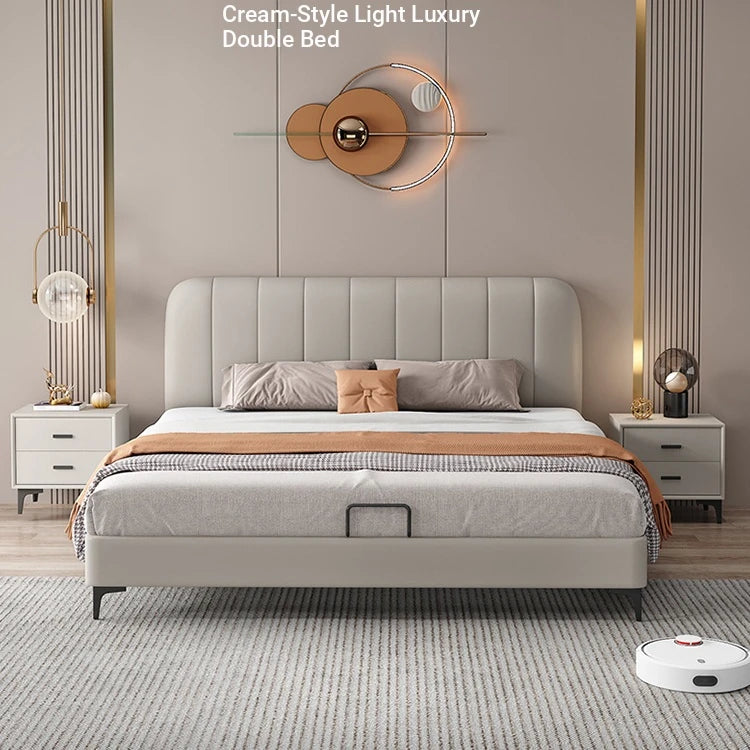 Modern Faux Leather Bed Frame with Upholstered Headboard - Stylish & Durable Queen Size Mattress Base hlyj-3141