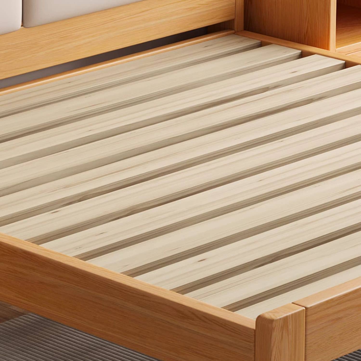 Premium Natural Rubber Wood Pine Bed - Cozy Flannel Finish hmak-239