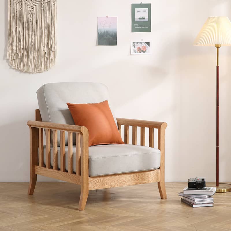 Modern Light Grey Sofa with Natural Oak Wood Frame - Leathaire & Foam Comfort hmzj-803