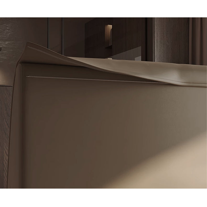 Luxurious Genuine & Faux Leather Down Bed - Light Grey, Beige, Black, Khaki, Dark Brown, Orange hmzsh-1542