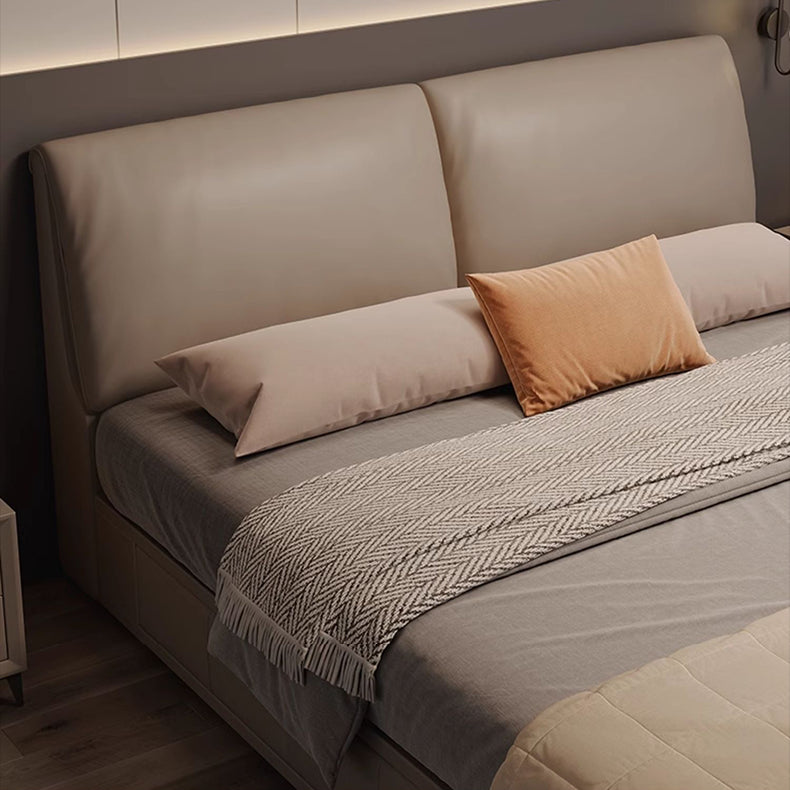 Luxurious Genuine & Faux Leather Down Bed - Light Grey, Beige, Black, Khaki, Dark Brown, Orange hmzsh-1542