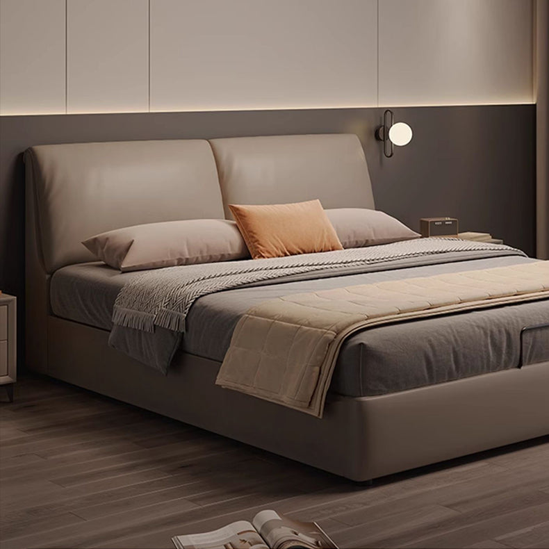 Luxurious Genuine & Faux Leather Down Bed - Light Grey, Beige, Black, Khaki, Dark Brown, Orange hmzsh-1542