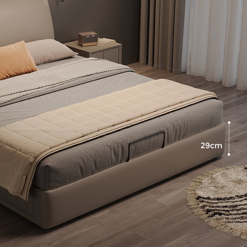 Luxurious Genuine & Faux Leather Down Bed - Light Grey, Beige, Black, Khaki, Dark Brown, Orange hmzsh-1542