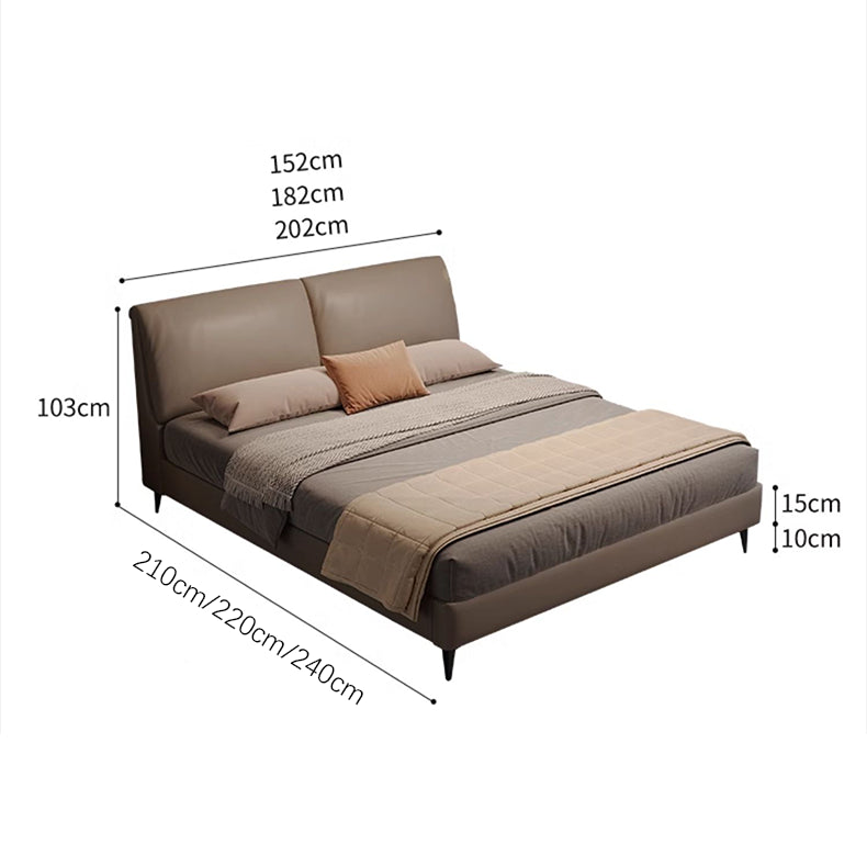 Luxurious Genuine & Faux Leather Down Bed - Light Grey, Beige, Black, Khaki, Dark Brown, Orange hmzsh-1542