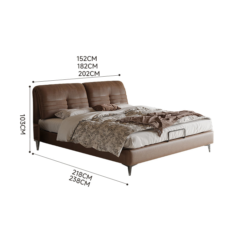 Luxurious Dark Brown Genuine Leather Bed - Stylish Faux Leather Options in Beige, Light Grey, Khaki, Orange, and Black hmzsh-1543