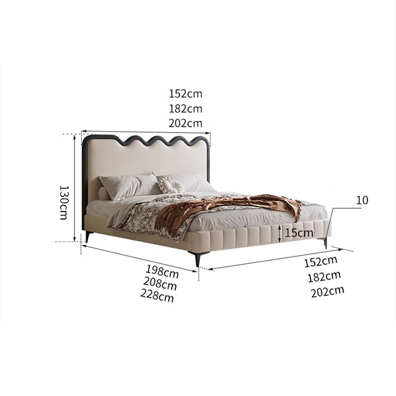 Luxurious Beige Bed with Genuine and Faux Leather Upholstery hmzsh-1544