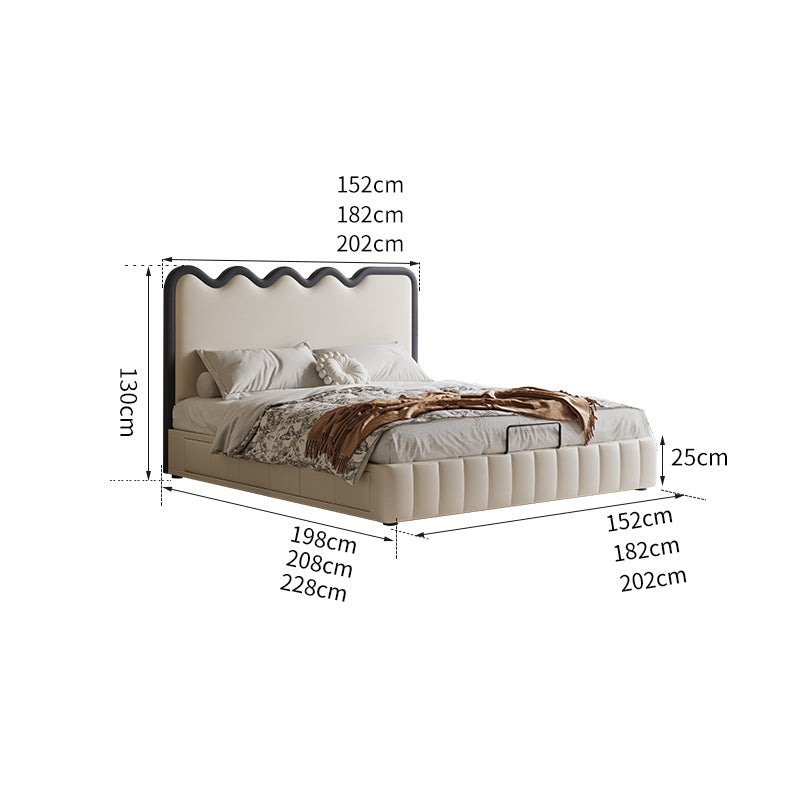 Luxurious Beige Bed with Genuine and Faux Leather Upholstery hmzsh-1544