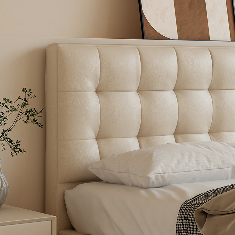 Luxurious Beige Bed - Genuine Leather Elegance or High-Quality Faux Leather Option hmzsh-1546