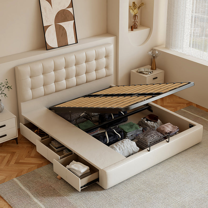 Luxurious Beige Bed - Genuine Leather Elegance or High-Quality Faux Leather Option hmzsh-1546
