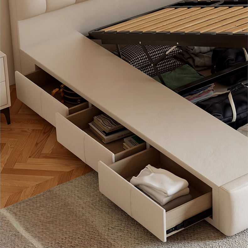 Luxurious Beige Bed - Genuine Leather Elegance or High-Quality Faux Leather Option hmzsh-1546