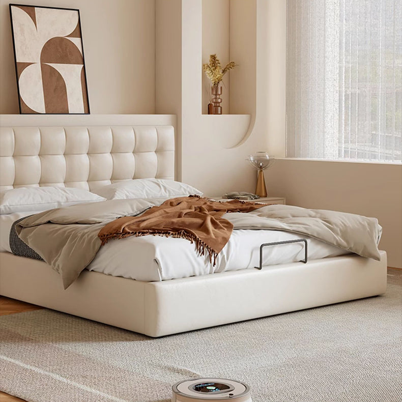 Luxurious Beige Bed - Genuine Leather Elegance or High-Quality Faux Leather Option hmzsh-1546