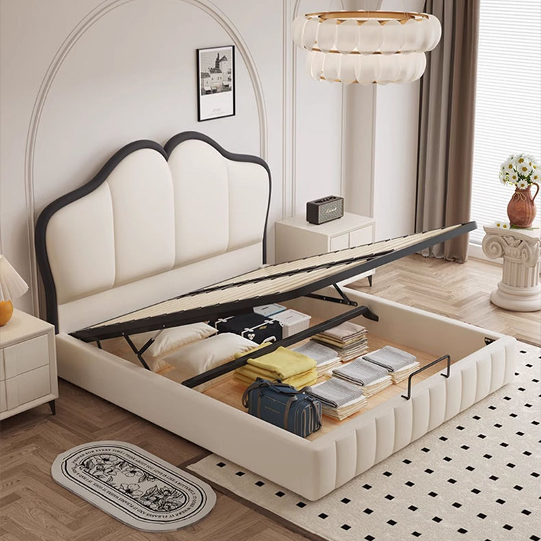 Stylish Beige and Black Faux Leather Bed | Genuine Leather Look-alike hmzsh-1547
