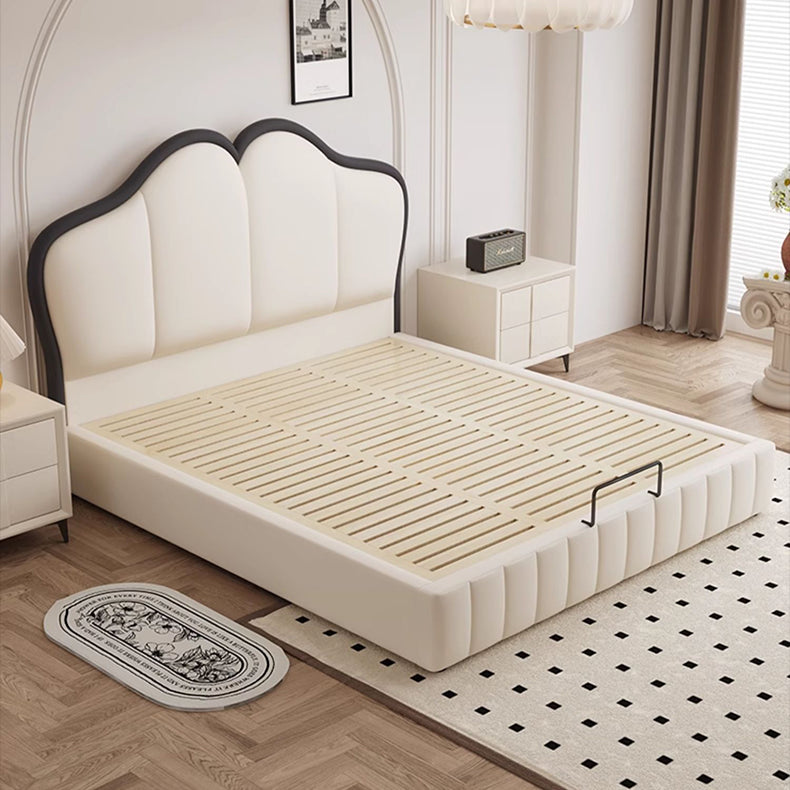 Stylish Beige and Black Faux Leather Bed | Genuine Leather Look-alike hmzsh-1547